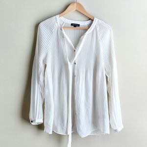 Lane Bryant Semi Sheer Pleated Cream Blouse